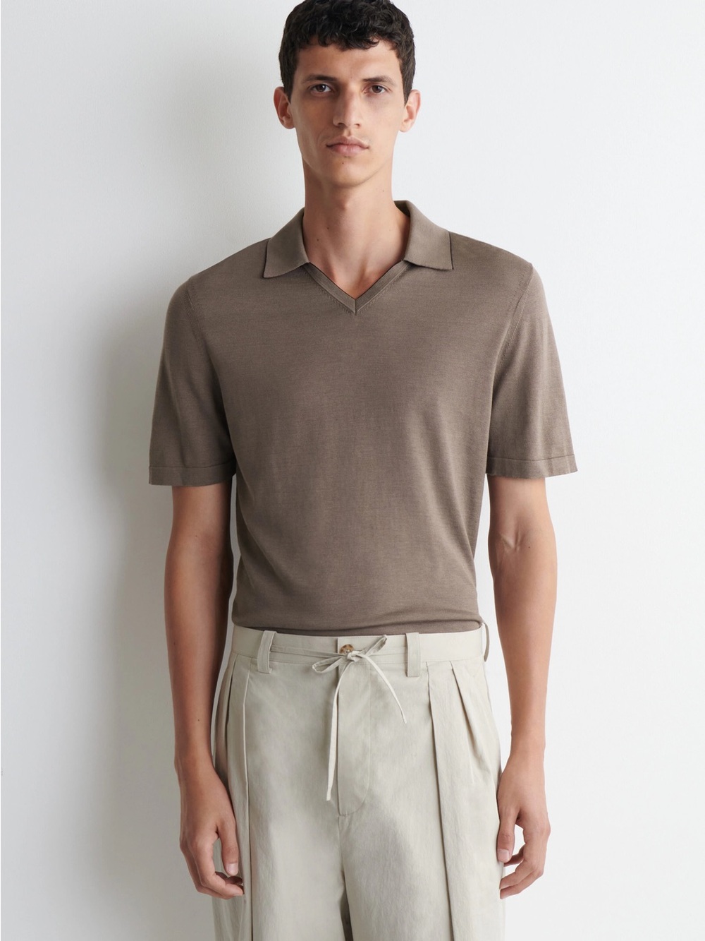 COS MENS CONTRAST-TIPPED SILK-COTTON POLO SHIRT SMALL